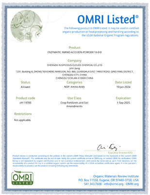 OMRI Certified Organic Amino Acid Powder with 16% Organic Nitrogen and 80% Bioactive Amino Acids for Sustainable Agriculture